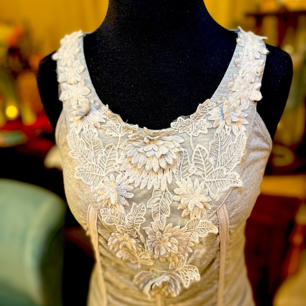 COPY - COPY - NWT “Forla Paris” Grey Dress with Flower Detail